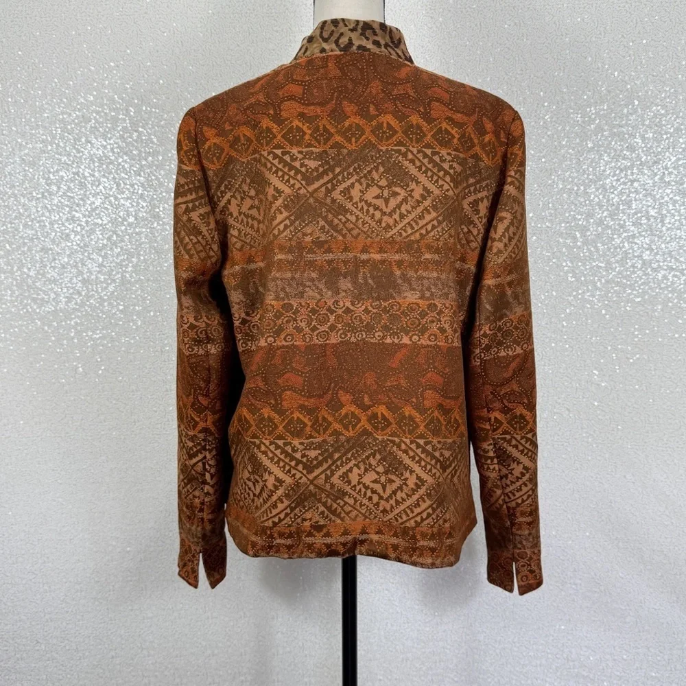 Coldwater Creek Reversible Jacket PM Petite Medium Leopard Print Aztec Jacquard